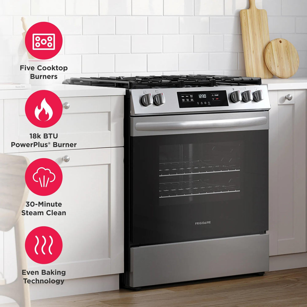Frigidaire FCFG3062AB 30" Gas Range with Steam Clean