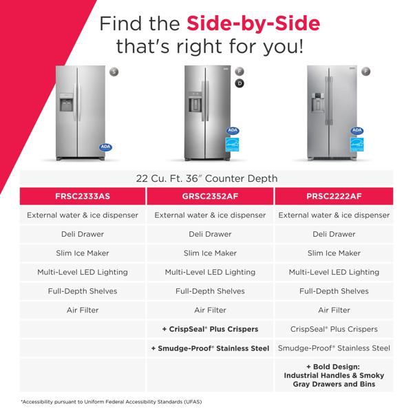 Frigidaire GRSC2352AD 22 Cu. Ft. 36" Counter-Depth Side-by-Side Refrigerator